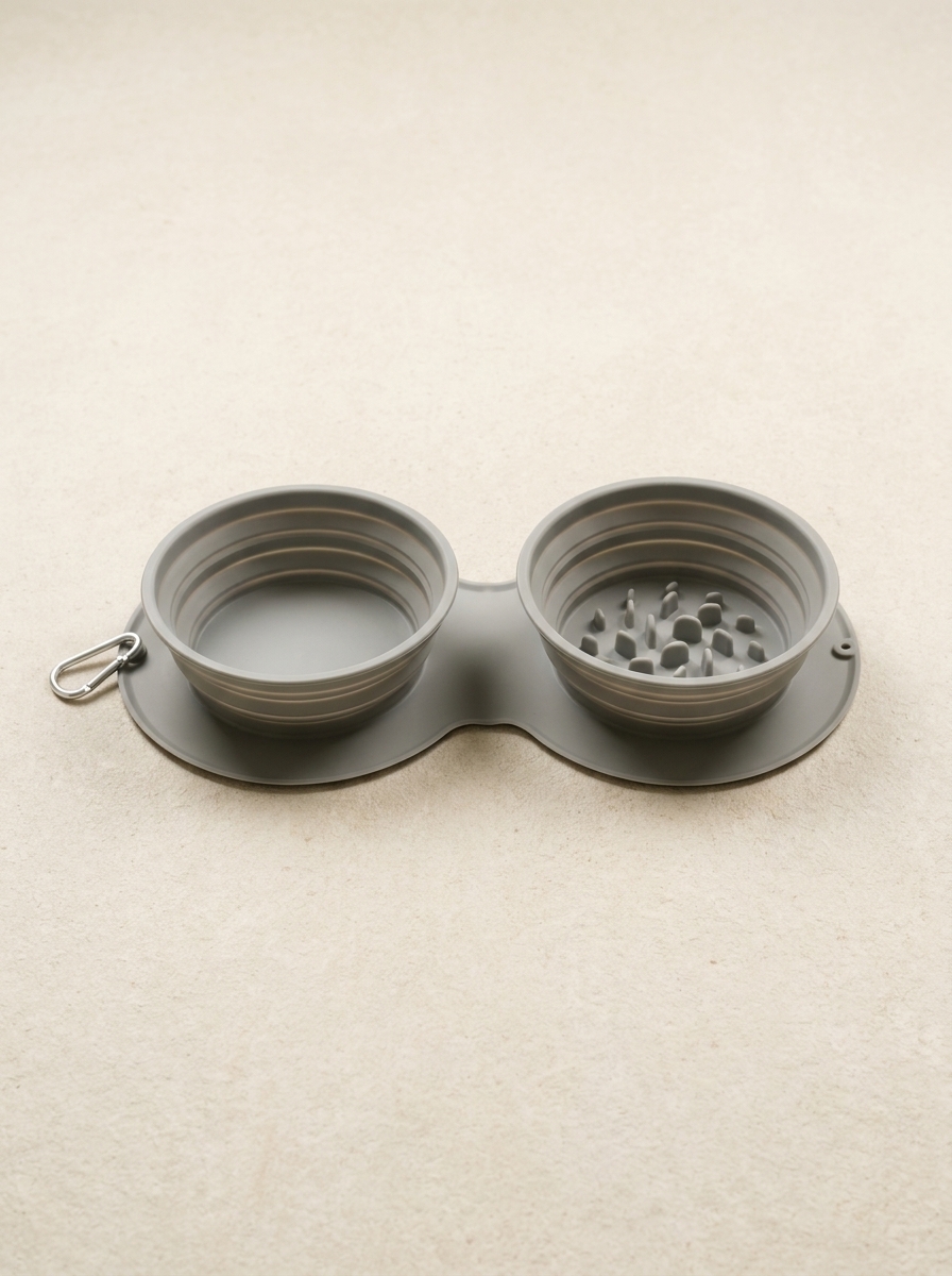 Canine-Monchéri silicon double bowl hero shot with slow-feeder detail