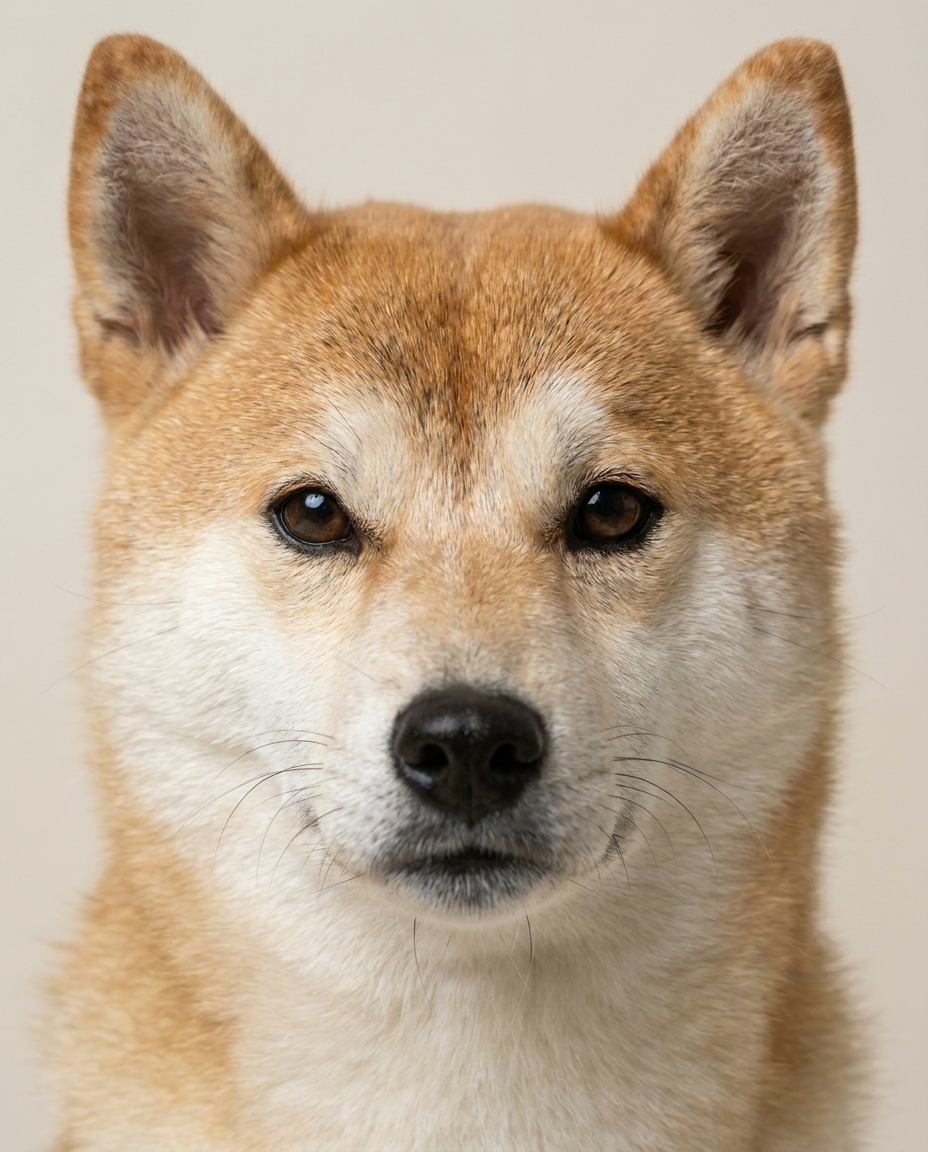 Tim Flach-style shiba close-up portrait showing feeding focus