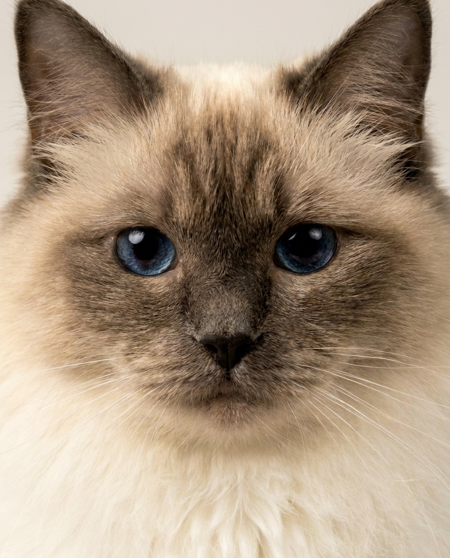 Tim Flach-style ragdoll close-up portrait